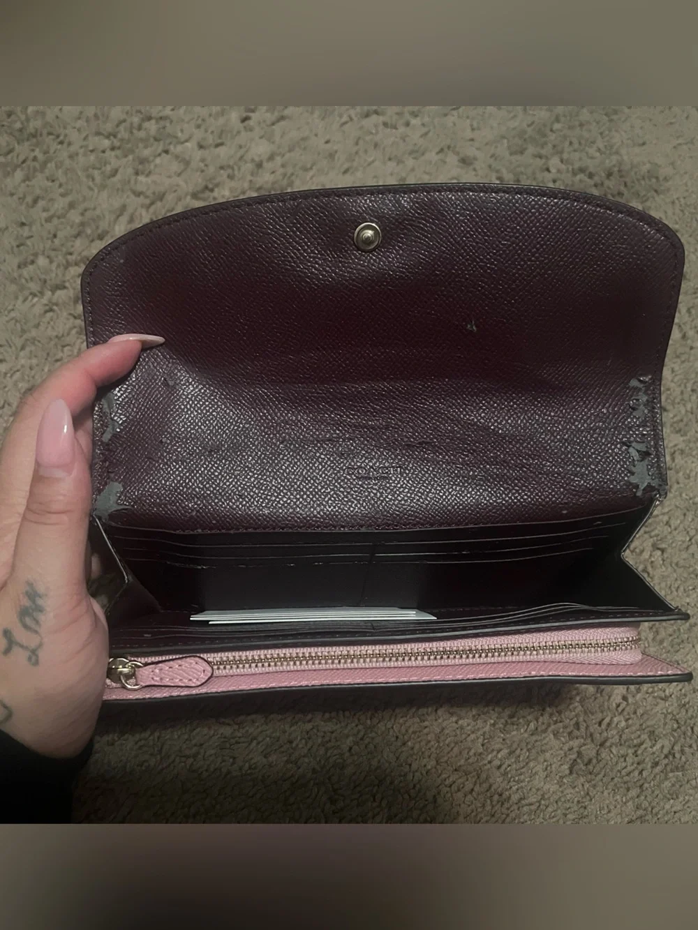 Coach Tri-Color Leather Continental Wallet - Burgundy, Pink, Rose